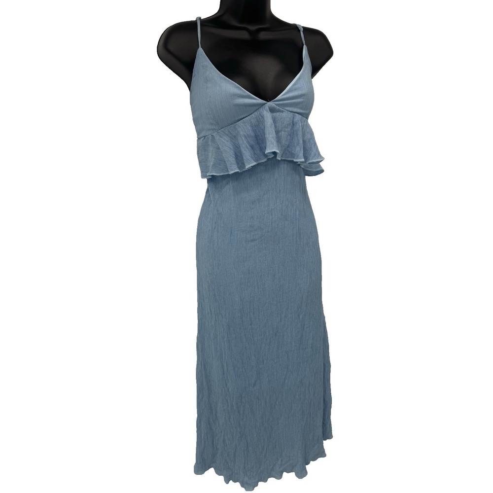 L Love Gauze blue maxi dress cottagecore babydoll ruffle fairy festival boho‎ L